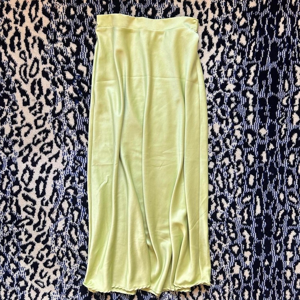 Haute Monde light green satin maxi skirt size S